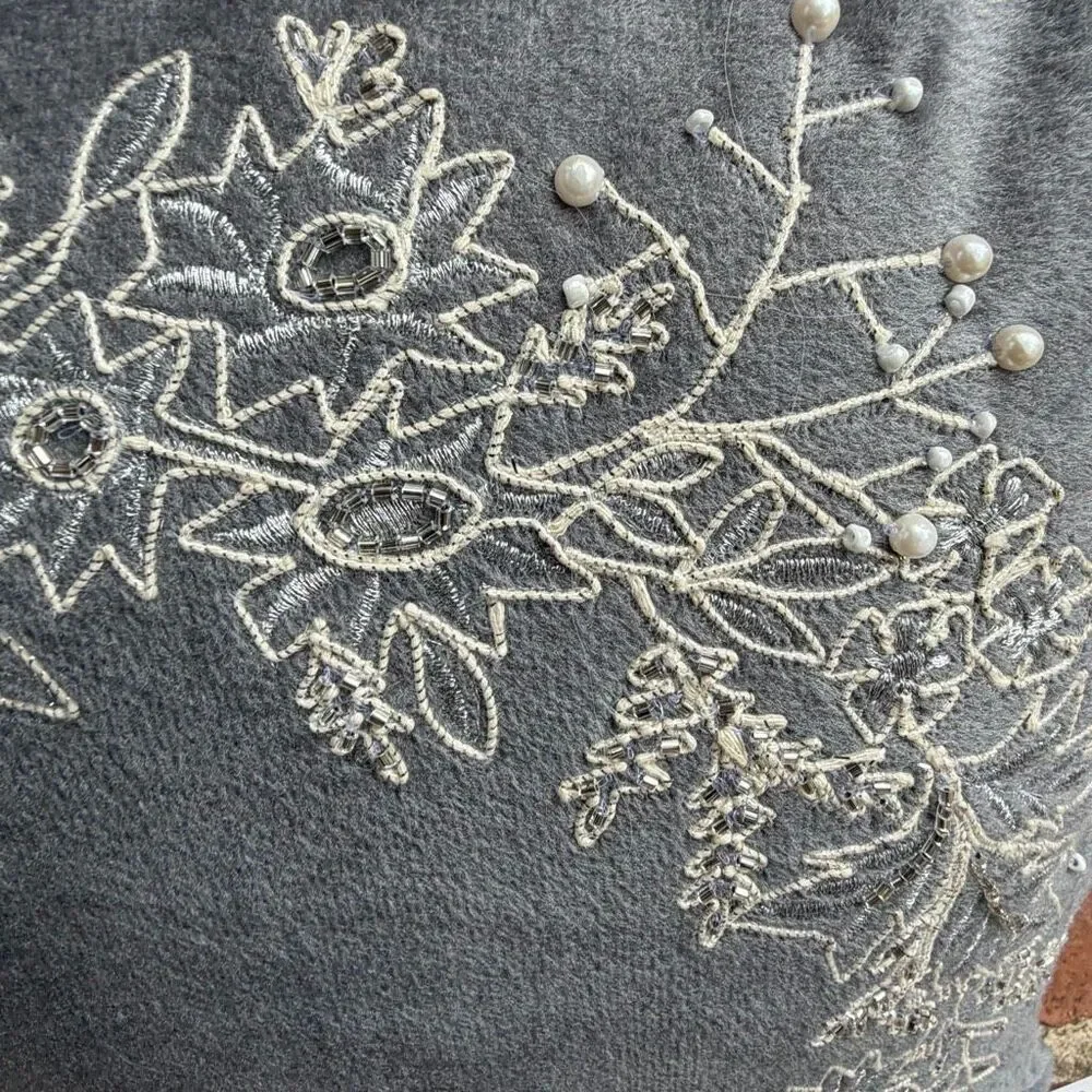 Celerie Kemble Embroidered Decorative Toss Pillow Gray White 18